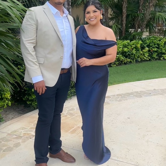 Meshki Dresses & Skirts - Meshki Yvette
Slip Maxi Dress With Asymmetrical Hem- Navy